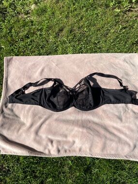 Elomi Sachi Black Plunge Cage Bra 42G UK / 42I US Strappy Mesh Underwire